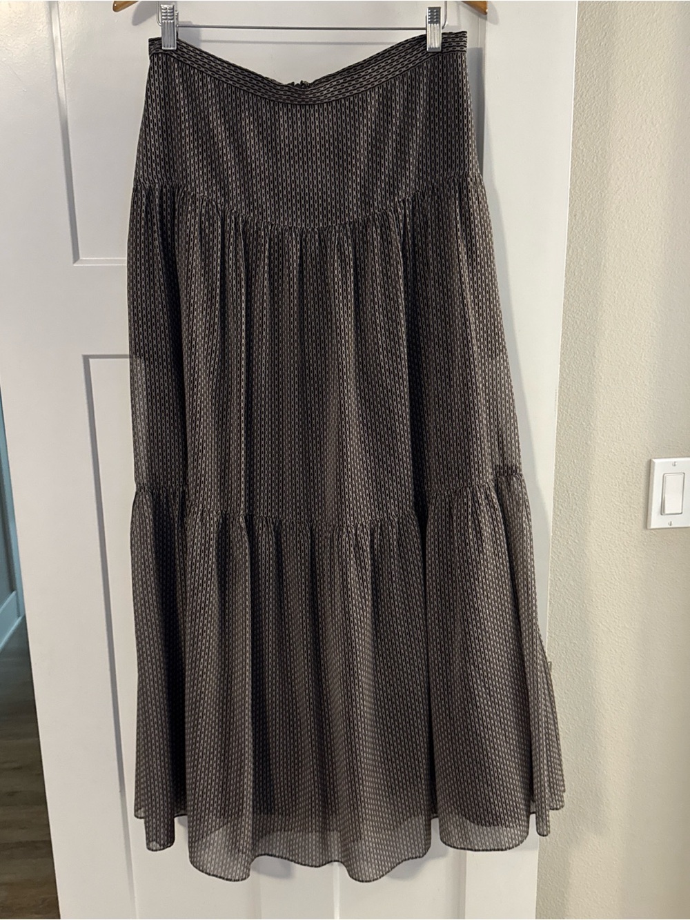 Brown Patterned Tiered Maxi Skirt
